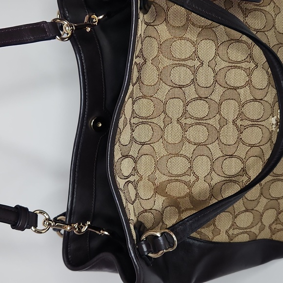 Coach Dark Brown Leather and Monogram Canvas Satchel with Crossbody Strap - Picture 6 of 6